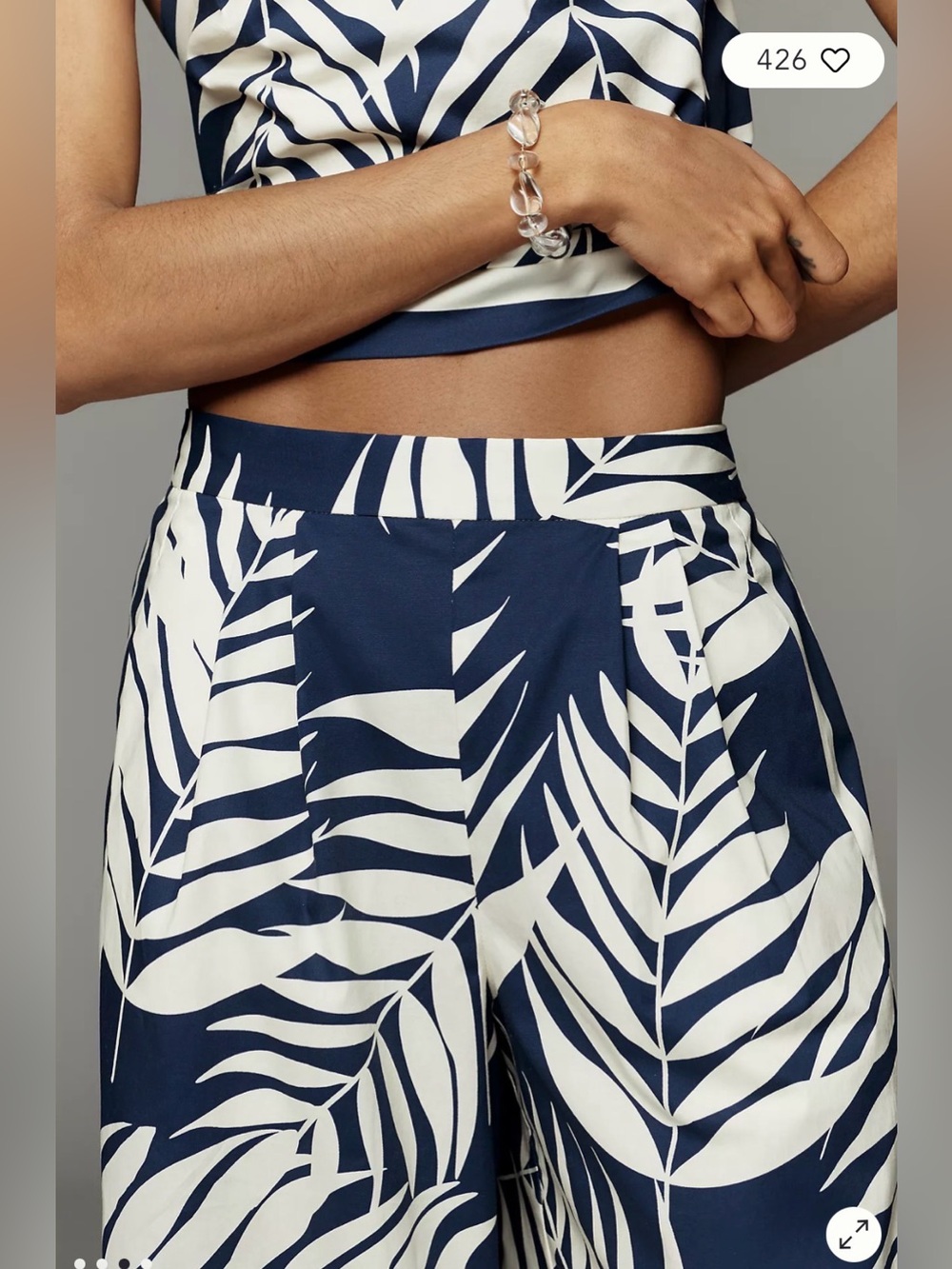 Anthropologie Hutch Navy & Ivory Palm-Print Pants - Picture 3 of 7